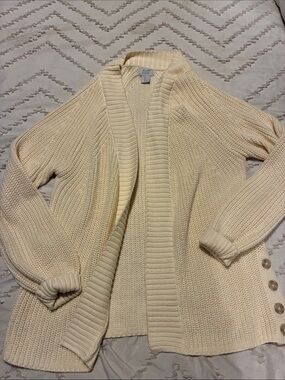 Willow blossom Cream Open-Front Ribbed Button-Side Cardigan